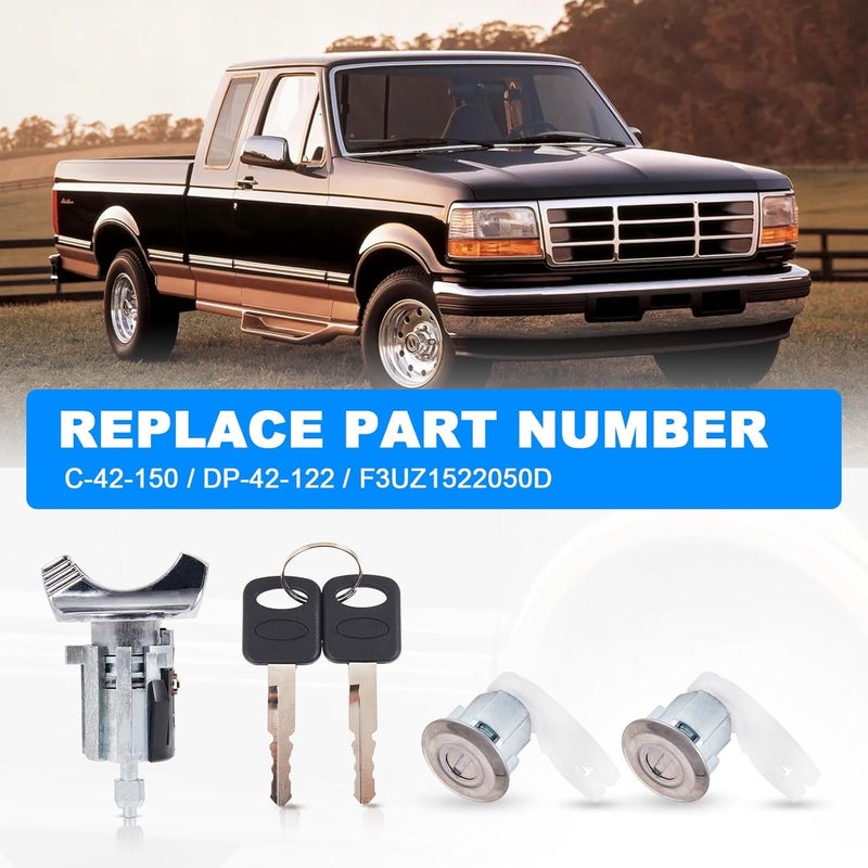 AUTOBABA Ignition Switch Lock Cylinder & 2 Pcs Door Lock Cylinder with Keys Compatible with 1992-1995 Ford Bronco F150 F250 F350 E150 E250 E350 Ranger Replaces# C-42-150 DP-42-122 F3UZ1522050D - Image 3